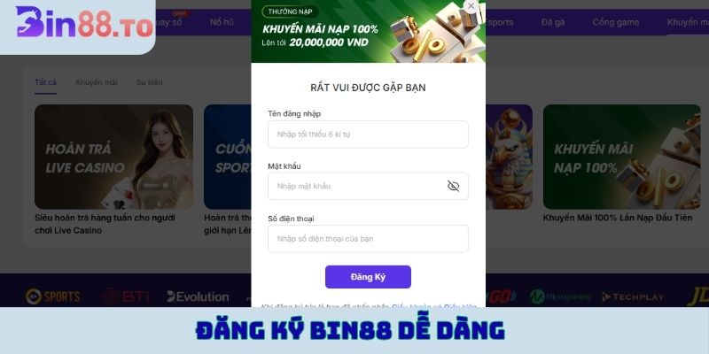 Đăng ký Bin88 dễ dàng