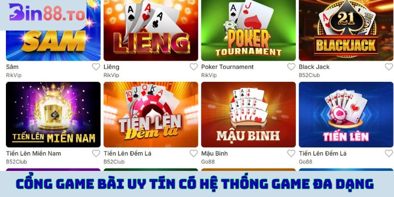 Cổng game bài đổi tiền uy tín có hệ thống game đa dạng